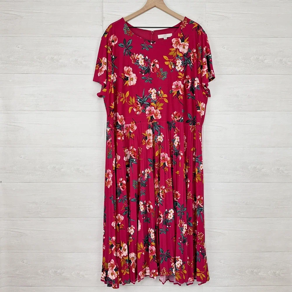 NWT Ann Taylor Loft Midi Dress‎ Plus Size 26 4X Pink Floral Short Sleeves Jersey